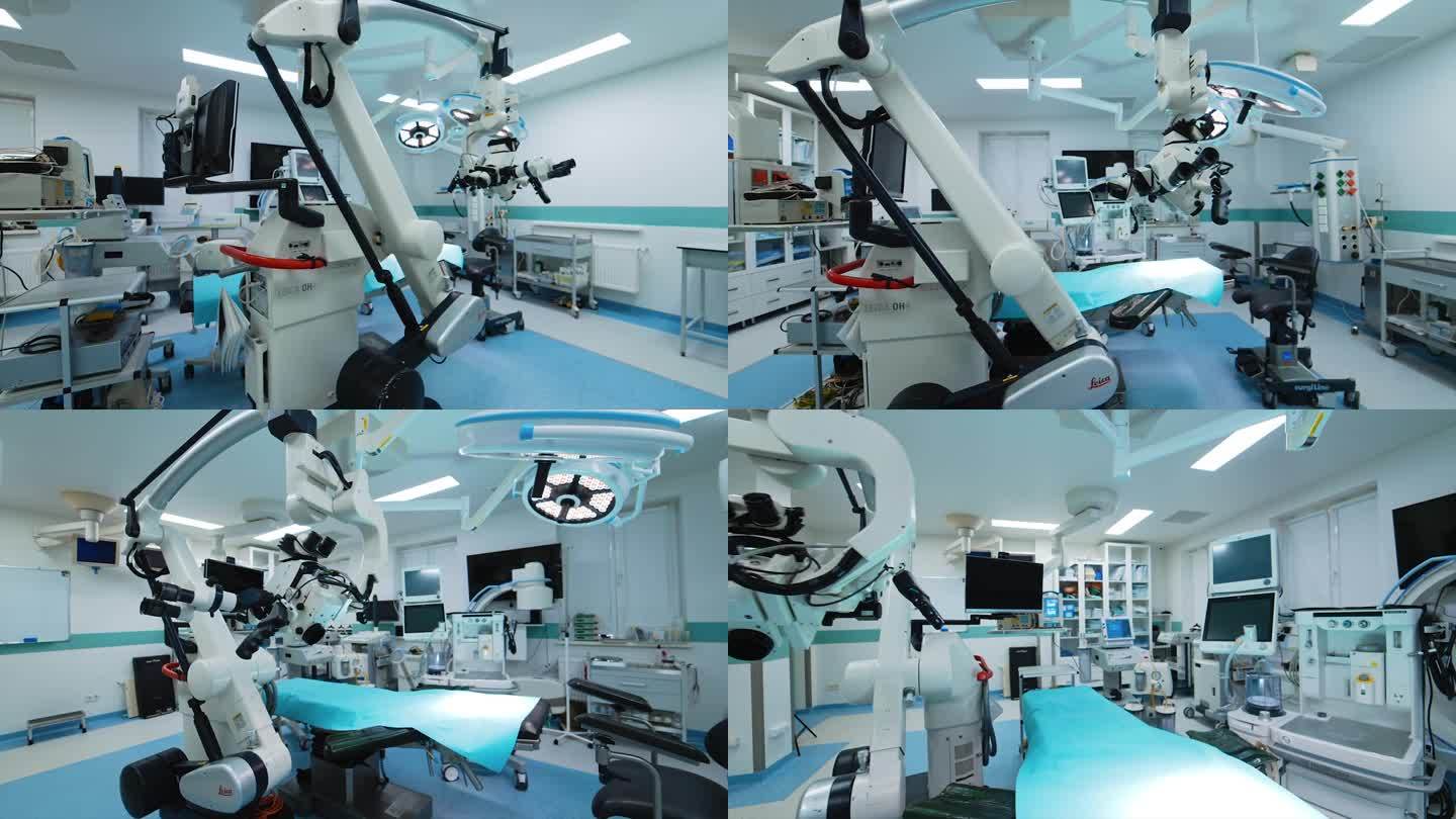 医疗专业手术室。现代医院神经外科无菌设备。