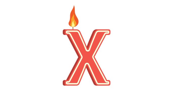 节日蜡烛形状为字母X，字母X，字母蜡烛，生日快乐，节日蜡烛，周年纪念，阿尔法通道