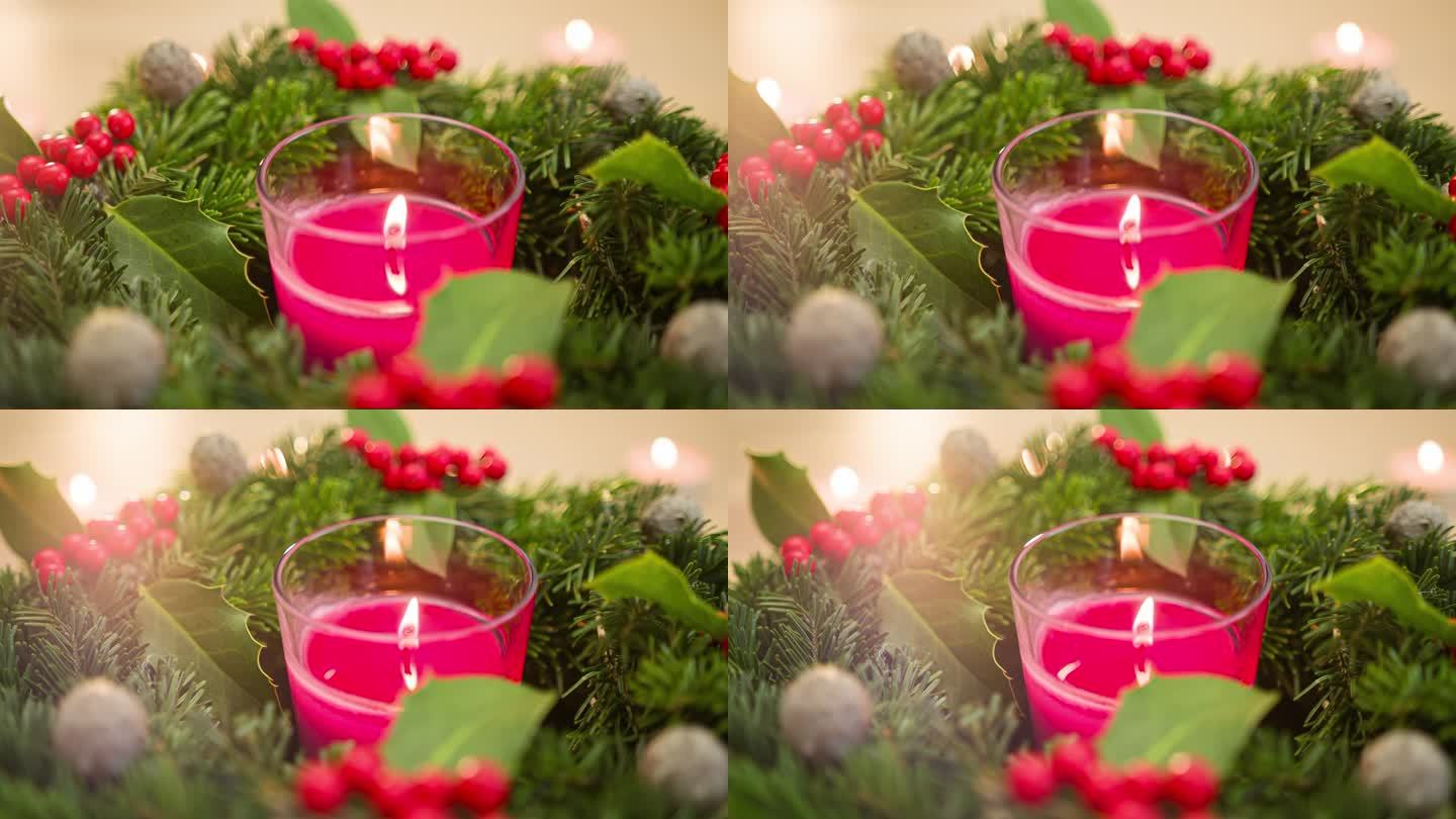 圣诞蜡烛和装饰精美的降临节花环