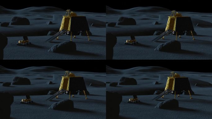 印度月船着陆器和月球车在月球上的3D动画
