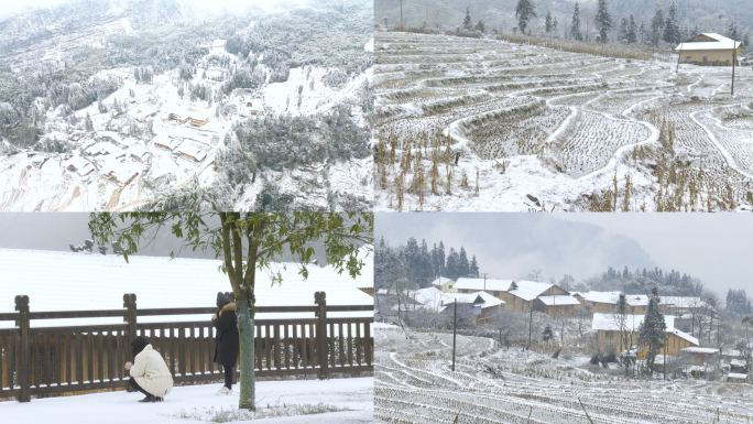 下雪 村庄的雪景 小山村雪景 玩雪 赏雪