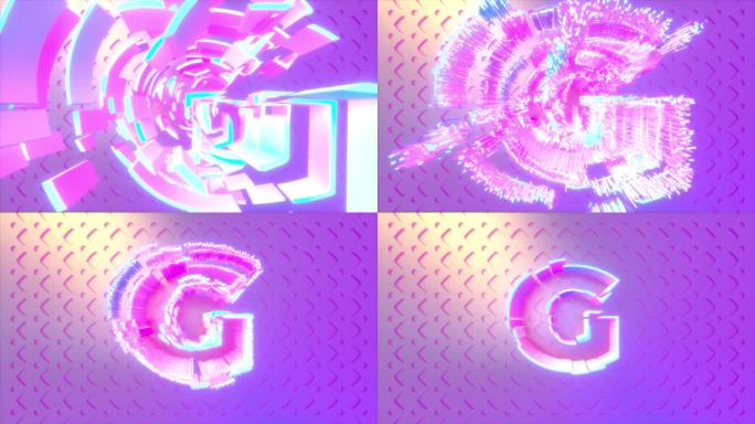 字母G是在高动态高键抽象场景中组装多个彩色块。3D 4K渲染学习字母表