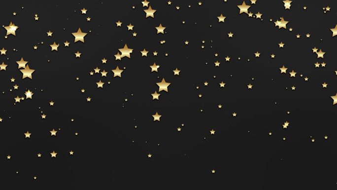 金色的星星落在黑色的背景上。星星五彩纸屑粒子降雨动画。星星坠落的循环动画。卡通金色的星星从天而降