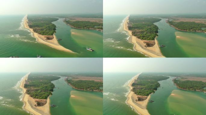 印度果阿:阿拉伯海边著名的印度避暑胜地鸟瞰图，该地区南部有莫波尔海滩、贝图尔海滩和卡韦洛西姆海滩——