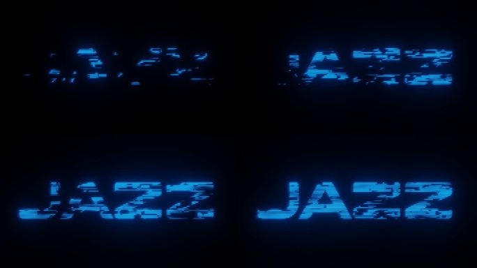 在黑色背景上的JAZZ霓虹蓝色标志的3d渲染动画
