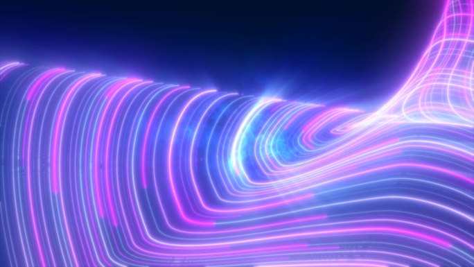 抽象明亮的蓝紫色发光飞波从扭曲的线条能量神奇的背景