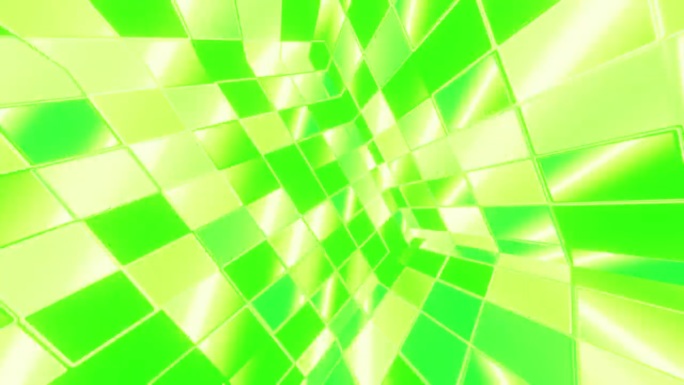 绿色迷幻空间闪闪发光的方形片段作为一个循环迪斯科背景3d渲染。Vj循环夜总会，音乐节，Dj矩形