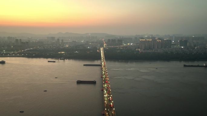 南京长江大桥日落晚霞美景