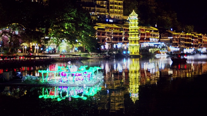 凤凰古城洪桥沱江夜景7