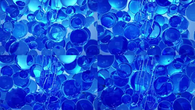 蓝色水珠气泡分子三维动画广告素材