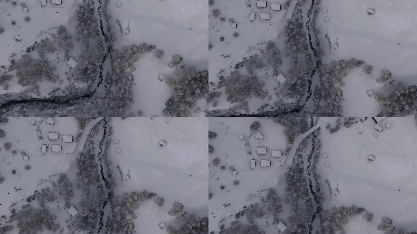 瑞士采尔马特镇的河流风景电影航拍无人机积雪覆盖马特洪峰10月11月大雪已经进入冬季在攀登高峰跟随自上