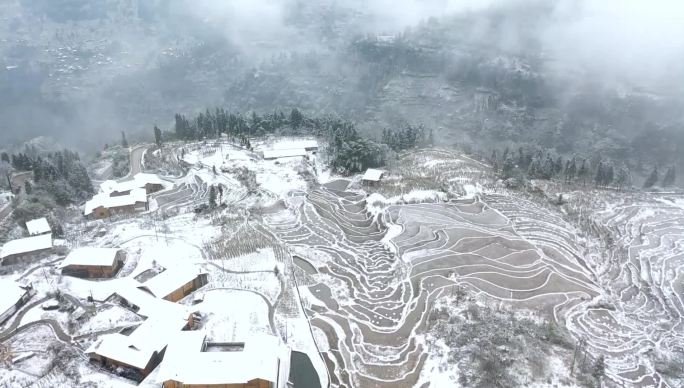 雪中的村庄 乡村雪景 航拍雪景 下雪了