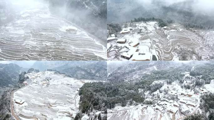 雪中的村庄 乡村雪景 航拍雪景 下雪了