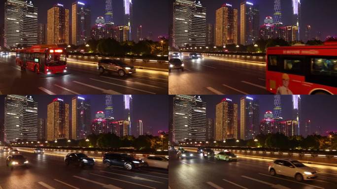 晚上广州车流高帧率慢镜车辆缓慢行驶
