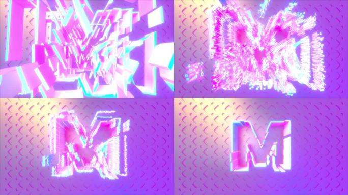 字母M是在高动态高键抽象场景中组装多个彩色块。3D 4K渲染学习字母表