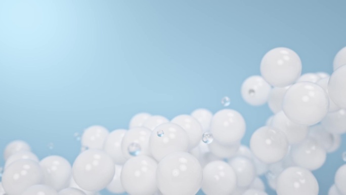 蓝色背景中的水珠气泡分子和白色球创意广告