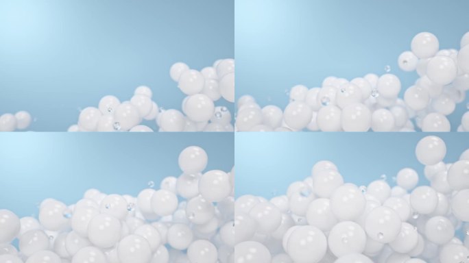 蓝色背景中的水珠气泡分子和白色球创意广告