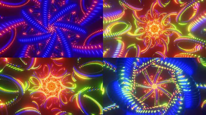无缝VJ循环的多色，催眠霓虹灯艺术品。