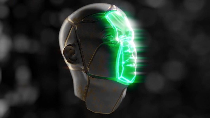 3D动画中用绿色显示的破碎人脸