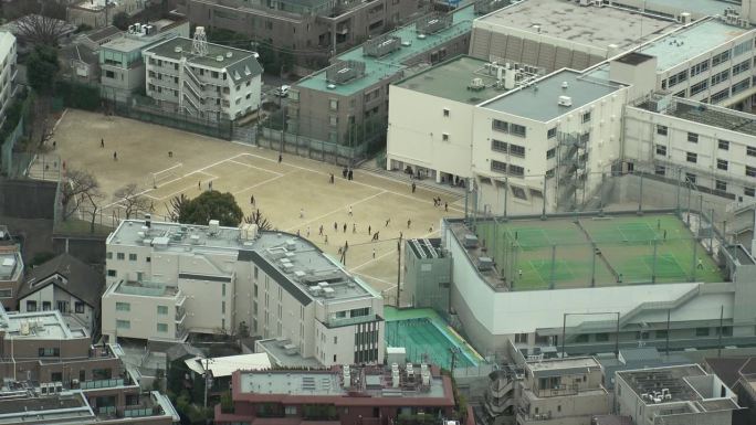 东京，日本:学校鸟瞰图。