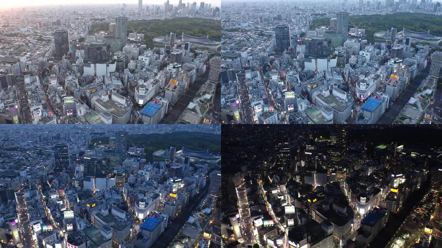 东京，日本:夕阳下涩谷和新宿地区的航拍延时拍摄。