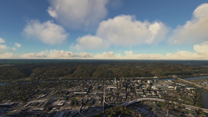 西弗吉尼亚州查尔斯顿市的无人机侧视图。美国