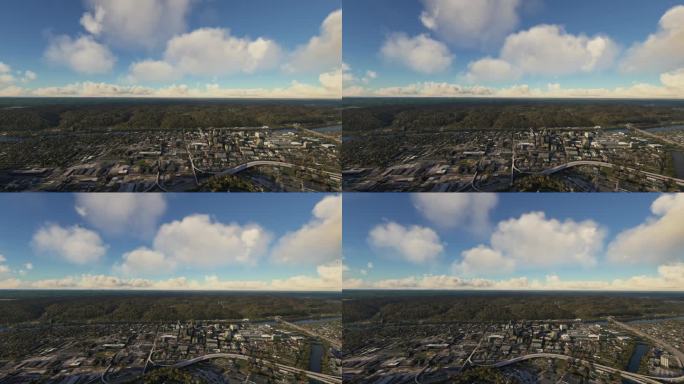 西弗吉尼亚州查尔斯顿市的无人机侧视图。美国