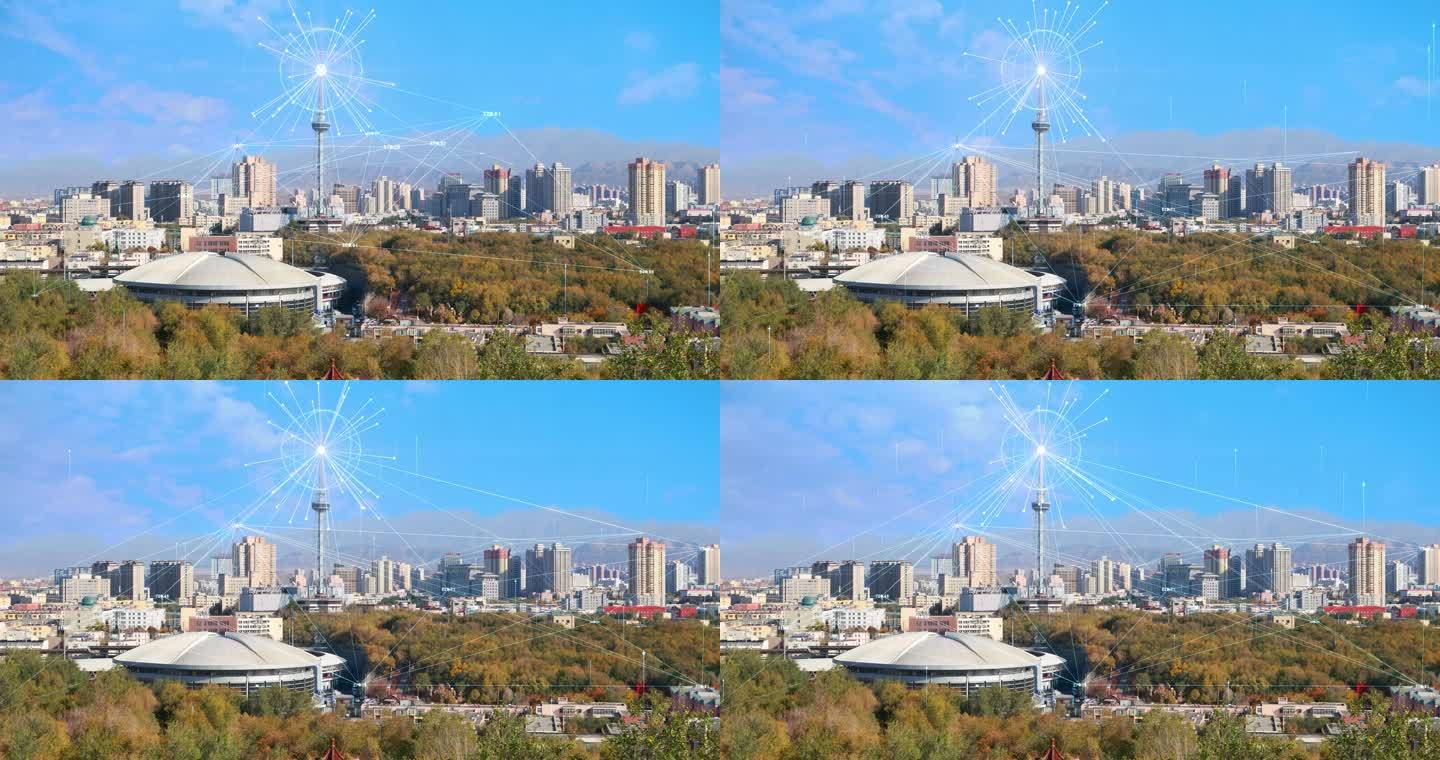 科技智慧城市信号塔基站科技线包装大数据