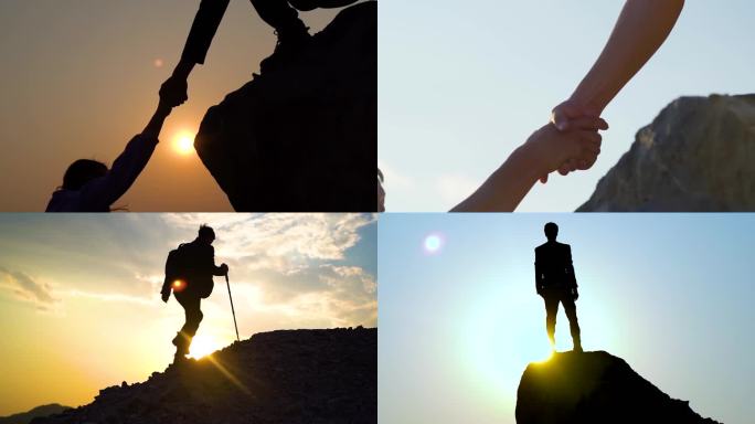 登山行者背包客徒步旅行翻山越岭多镜头