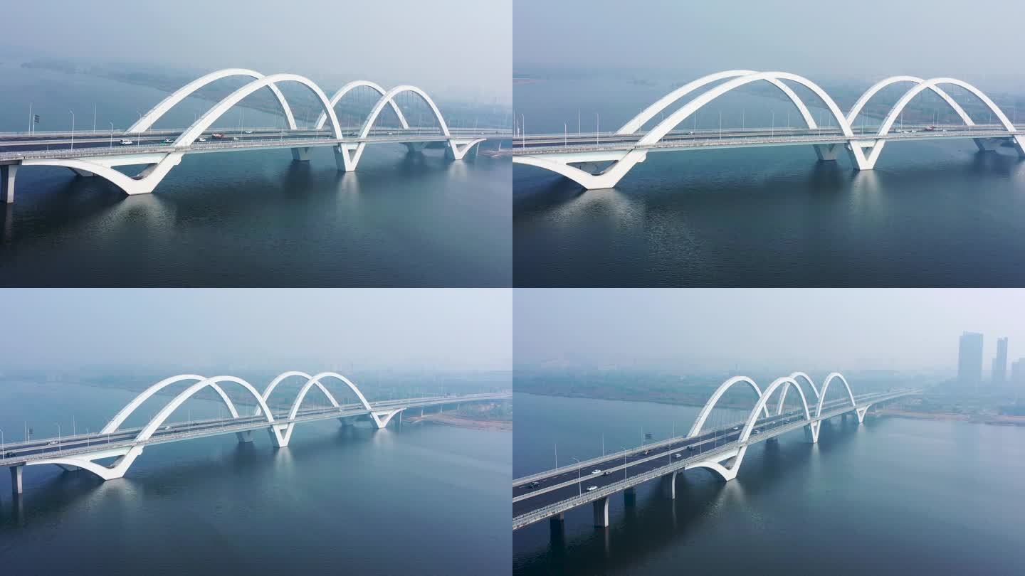 4K航拍临沂市南京路沂河大桥风景