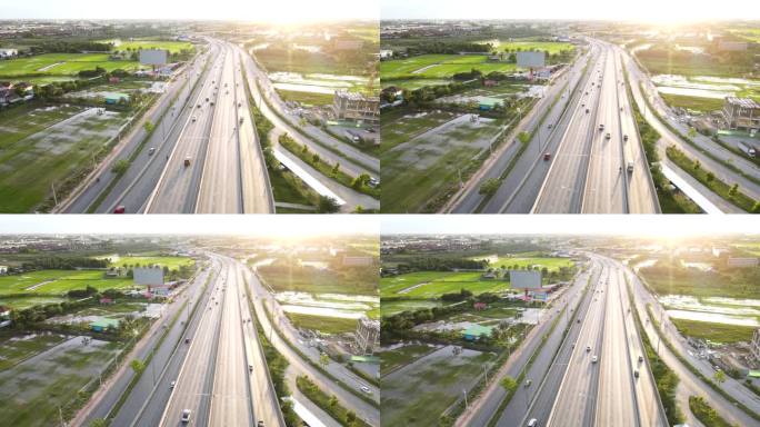 城市高速公路交叉口，鸟瞰图，高速公路高视角图