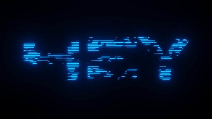 3d渲染动画的一个HEY霓虹灯蓝色标志在黑色背景