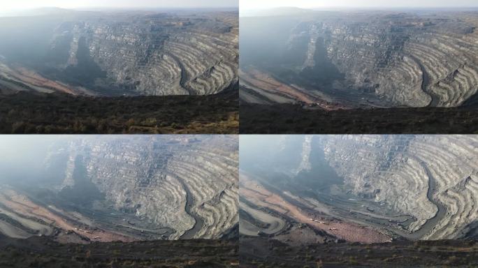 巨型铁矿露天开采铁矿航拍4K视频。