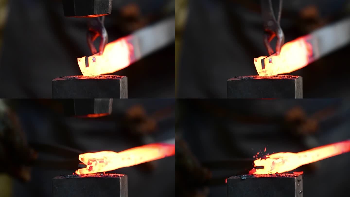 铁匠手工锻造熔化的金属