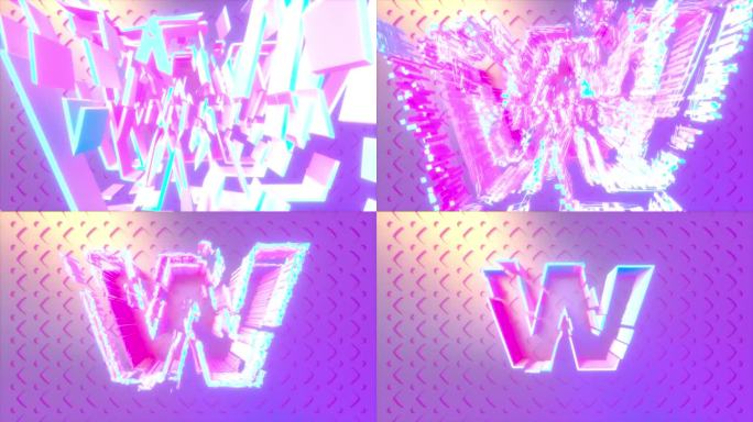 字母W是在高动态高键抽象场景中组装多个彩色块。3D 4K渲染学习字母表