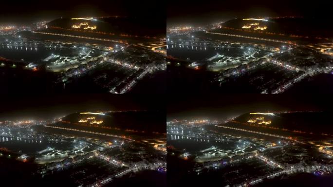 沿海城市阿加迪尔的夜间鸟瞰图