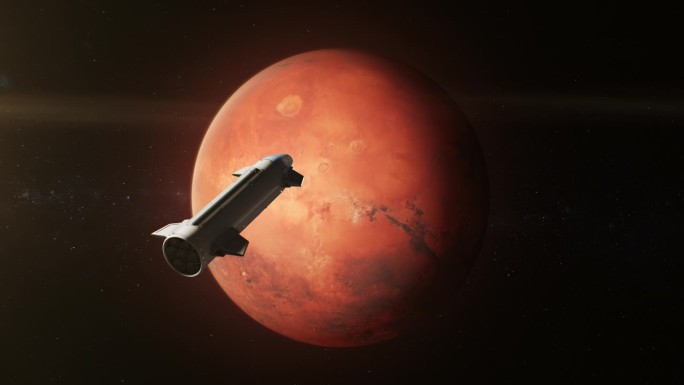 火星在外太空旋转。绕行星运行的航天器