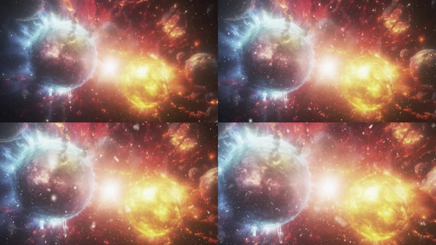 双空间系统。视频背景与可视化宇宙和空间从恒星和尘埃。