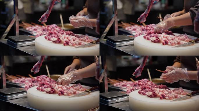 街边美食串羊肉串4K高清视频素材