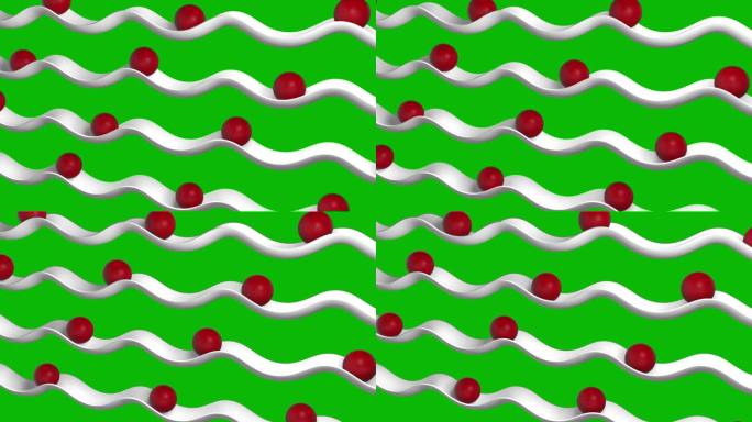 球在色度键表面上滑动波线的可循环3d渲染动画。无缝循环3d动画。4k超高清分辨率。