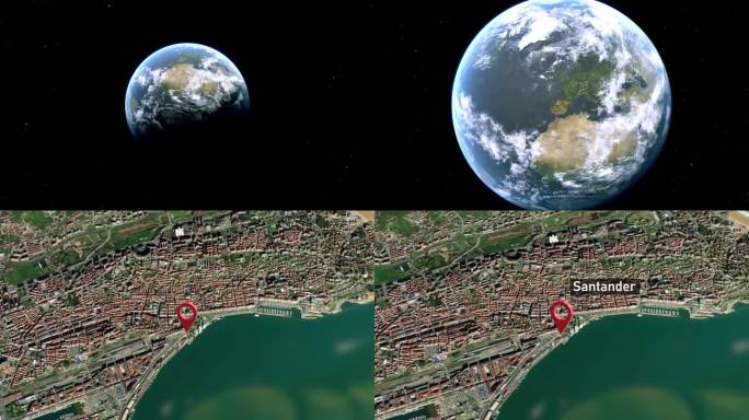 西班牙，桑坦德市地图从太空到地球的缩放