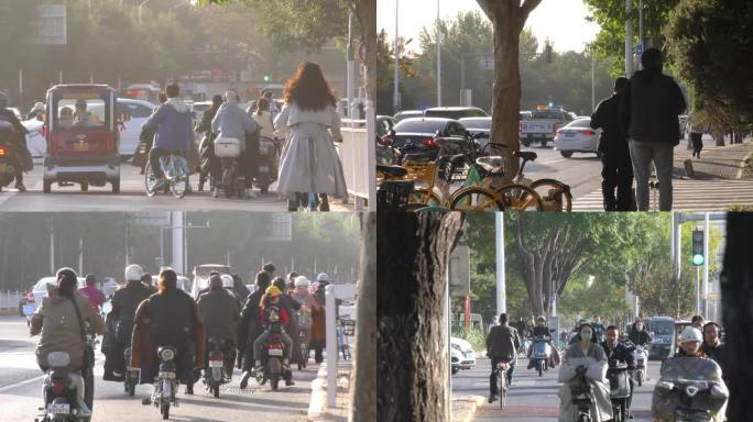 北京生活城市凌晨街景骑行车流人流过马路