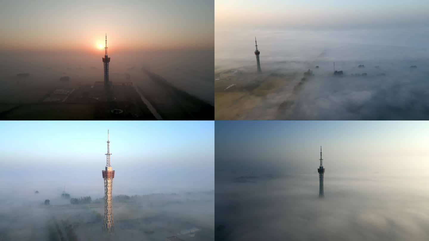 平流雾中电视塔和桥18个片段
