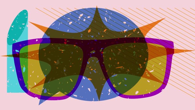 Risograph眼镜与语音气泡和几何形状的动画。