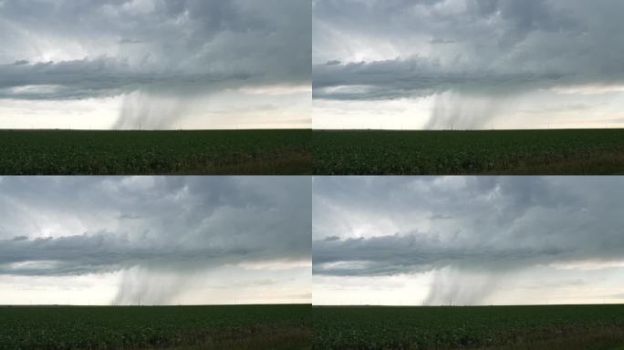 堪萨斯州农田雷雨中远处的阵雨