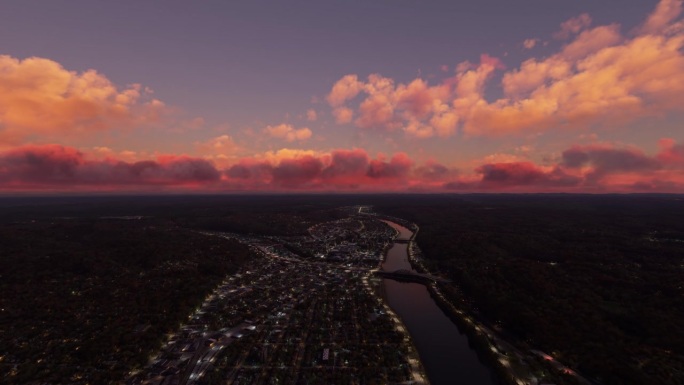 西弗吉尼亚州查尔斯顿市日落时的航拍照片。美国