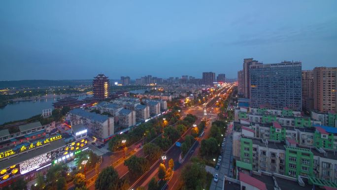 眉山市东坡城区远景楼夜景延时摄影