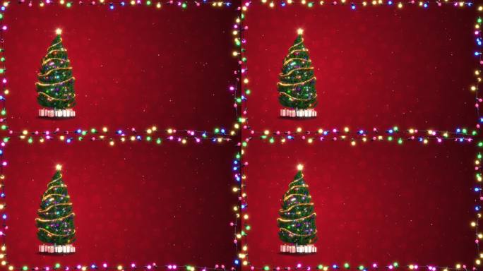 圣诞贺卡与现实的圣诞树和闪烁的灯光框架