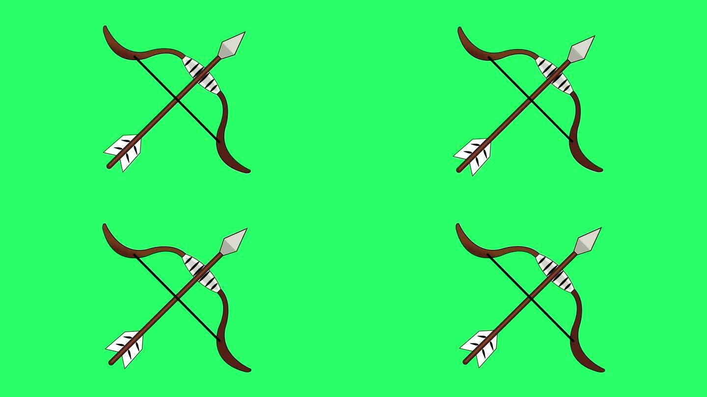 动画骑士的弓在绿屏上。