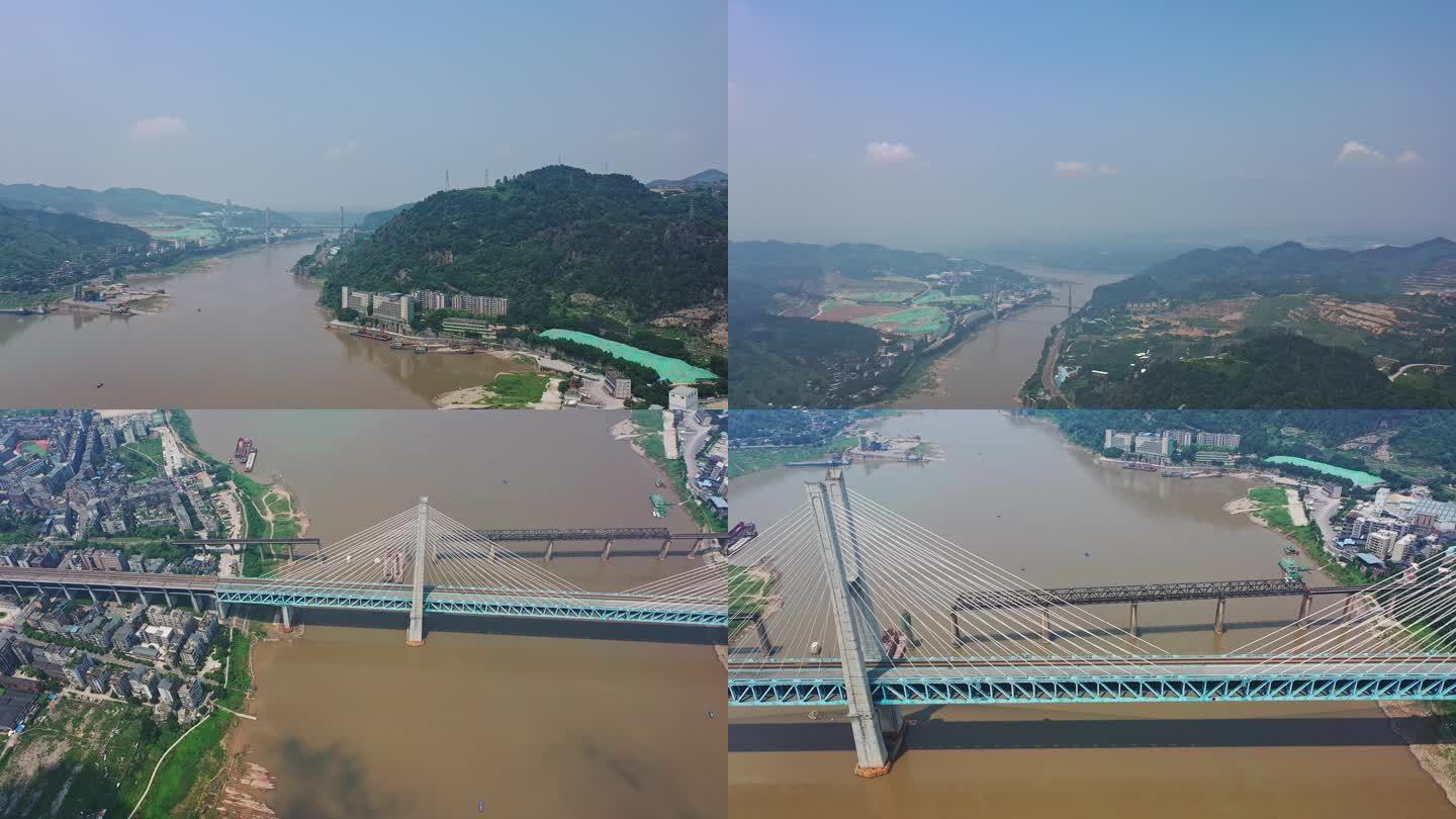 重庆小南海蓝色铁路桥航拍自然风光